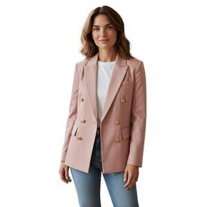 Women's Pink Jacket Office Lady's Suits Fashion Design Metal Buttons Size S #134
